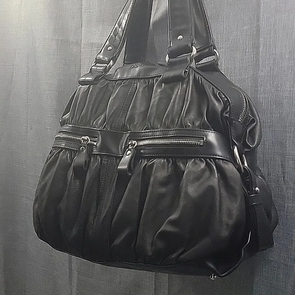 Desmo Made in Italy black Soft leather Shoulder Bag, Slouch Hobo Silver Hardware